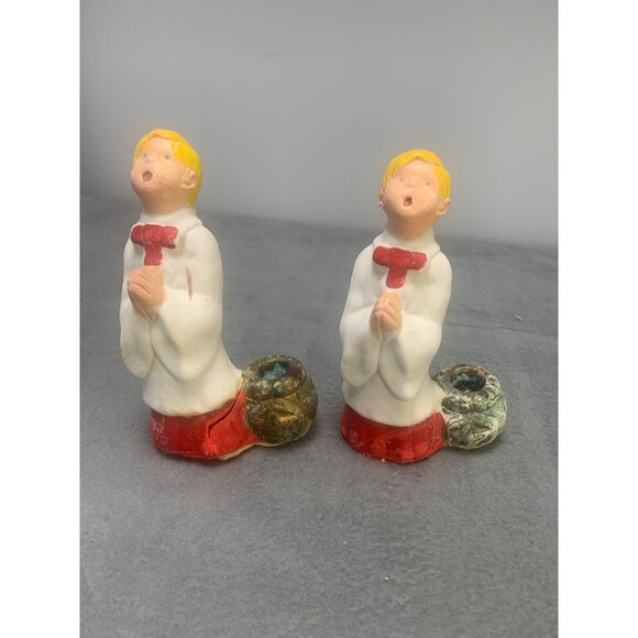 Vintage 1977 B & C Chalkware Choir Boy Candle Holders Set of 2 - Picture 7 of 14